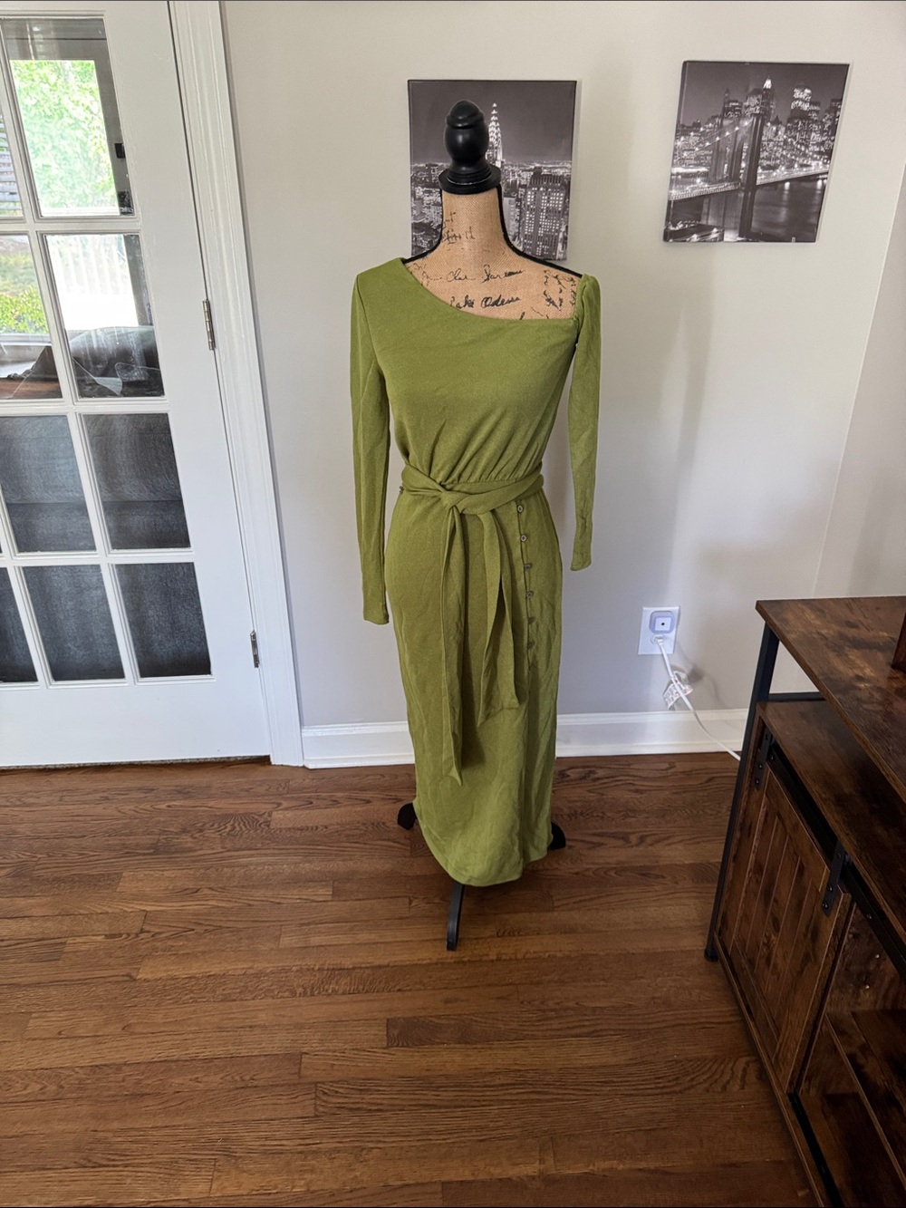 Lovers + Friends Olive Green Asymmetrical Neck Maxi Dress